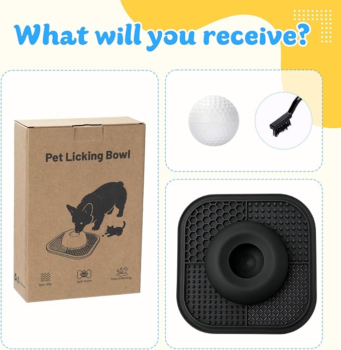 Slow Feeder Dog Bowls & Lick Mat for Liquid and Thick Treat, Anti-Slip Dog Lick Bowl with Interactive Rolling Ball, 5/6 Cup Pup Licking Toy for Large Medium Small Dogs and Cats Black