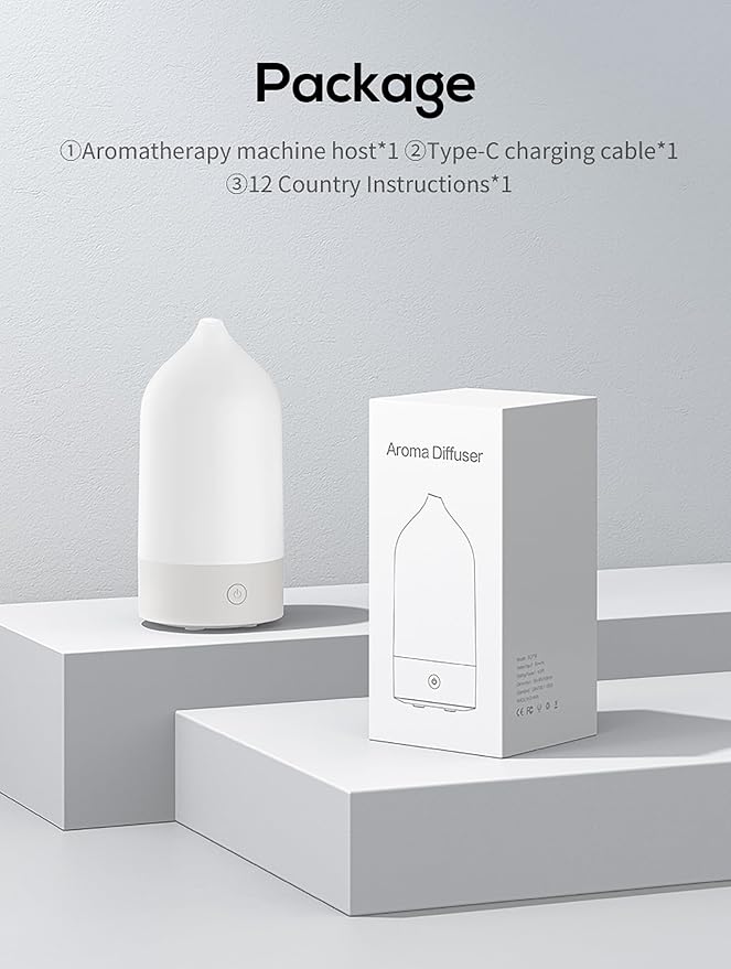 Aroma Diffuser 120ml, Ultrasonic Aromatherapy Humidifier with 7-Color Gradient LED Night Light, Silent Mist Maker for Home, Bedroom, Office, Desk, Simple 3-in-1 Design (White)