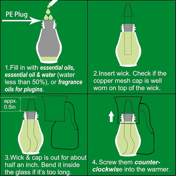 Blank Plug-in Air Freshener Polarized Wall Plug Oil Diffuser for DIY Characteristic Home Scent from Natural Essential Oil, EO+Water, Fragrance Refill (4-Set Black)