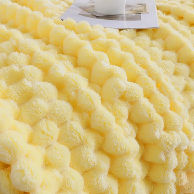 Bright Yellow Fleece Throw Blanket 60”×80” for Couch Sofa Bed Super Soft Cozy Plush Microfiber Flannel Blanket with 3D Jacquard Decorative Lightweight for Mom Woman