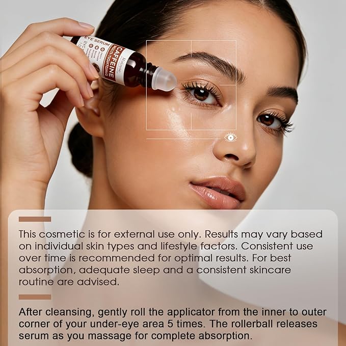 Caffeine Eye Serum with Cooling Roller – Helps Reduce Dark Circles, Puffiness & Fine Lines – Under Eye Treatment with Hyaluronic Acid & Collagen for Firmer, Brighter-Looking Eyes
