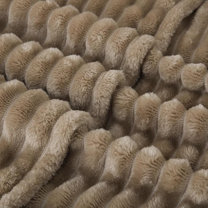 Tan Fleece Throw Blanket 60”×80” for Couch Sofa Livingroom | Super Soft Cozy Plush Microfiber Flannel Bed Blanket Striped Design Lightweight Home Decor Gifts for Adults Mom Women