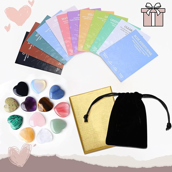 DUQGUHO 1 Inch Hearts Crystals and Healing Stones Reiki Gemstones Healing Crystals Mini Crystal Hearts Set Quartz Heart Shaped Crystals Polished Gems Spiritual Valentine's Day Gifts Bulk 12 PCS