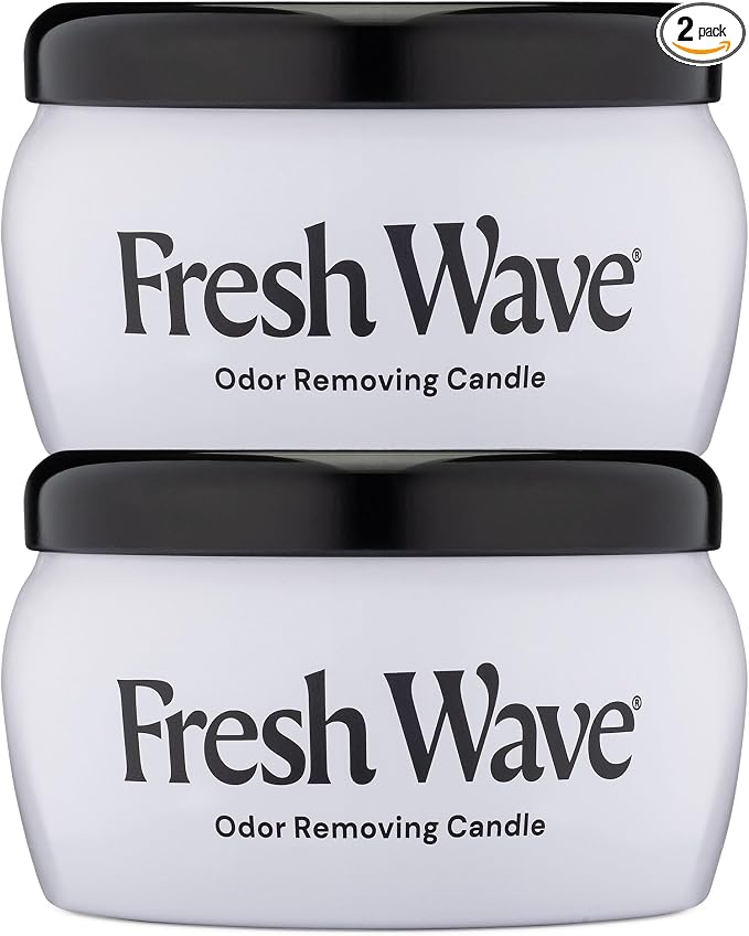 Fresh Wave Odor Removing Candle, 7 oz. 2-Pack, Safer Odor Relief, Burns at Least 30 Hours, Natural Plant-Based Odor Eliminator, Odor Absorbers for Home, Clean-Burning Soy