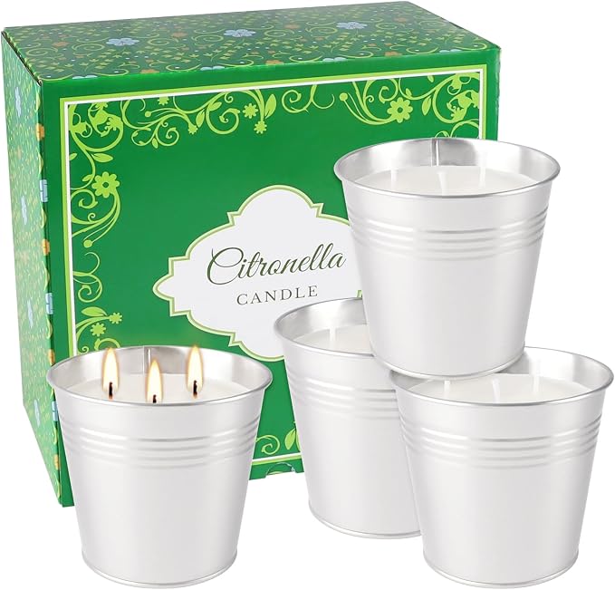 Large Citronella Candles Outdoor-4x150z3-Wick Bucket Candle for Home Patio Candleup to 240 Hours, Summer Camping HugeCandle
