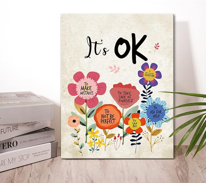 It's OK Wall Art Positive Affirmations Encouragement Canvas Framed Wall Decot for Teen Girls Room Bedroom Decoration
