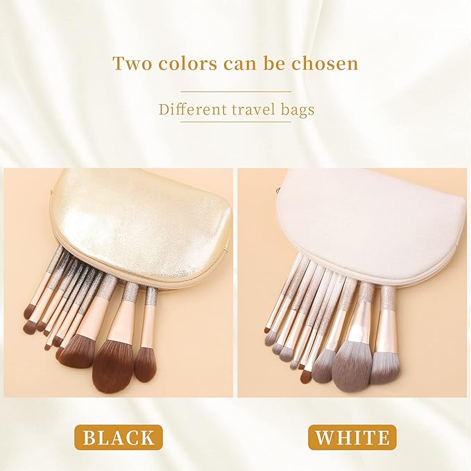 ENZO KEN Natural Hair Makeup Brush Set Professional, Fox Hair Makeup Brushes Set with Case, Glitter Make up Brushes Set Professional, Natural Makeup Brushes, Natural Bristle Makeup Brush - ORRA, White