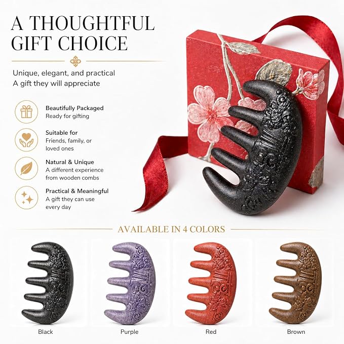Herbal Powder Comb – Botanical Infused Scalp Massager Comb, Natural Head Massage Tool for Hair & Scalp Care, Wooden Comb Alternative, Acupressure-Inspired Design (Purple)
