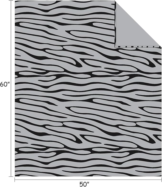 Flannel Fleece Throw Microfiber Blanket with 3D Zebra Print,50 by 60-Inch,Black