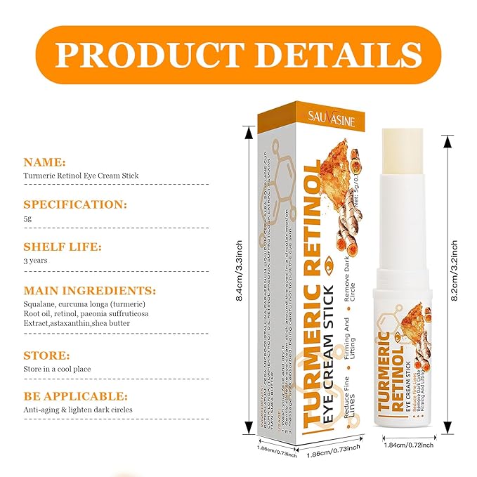 2PCS Turmeric Retinol Eye Stick,Lumibalm for Under Eyes Bags,Eye Balm Stick Wrinkles,Hydrating for Dark Circle,For Puffiness and Bags Reduces Fine Lines