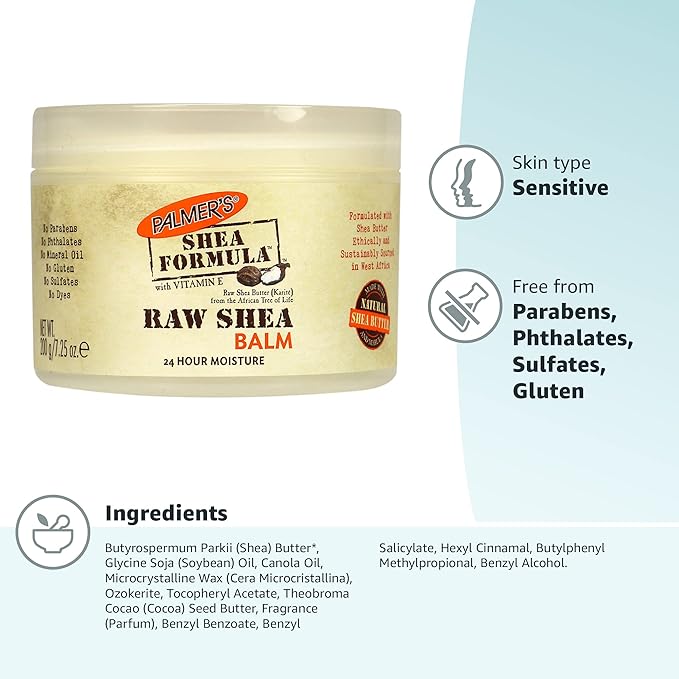 Palmer's Shea Butter Formula Raw African Shea Butter Balm,Nourishing Body Moisturizer for Rough,Dry Skin,7.25 Ounces,(Pack of 2)