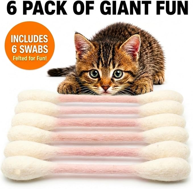 Glaciart One Swabs Cat Toys with Catnip - 6 Pk | Durable for Chew, Cute Cat Toys Interactive Kitty for Boredom, Exercise, & Play | Filled w/Organic Catnip for Anxiety & as Digestive Aid | Gift Idea