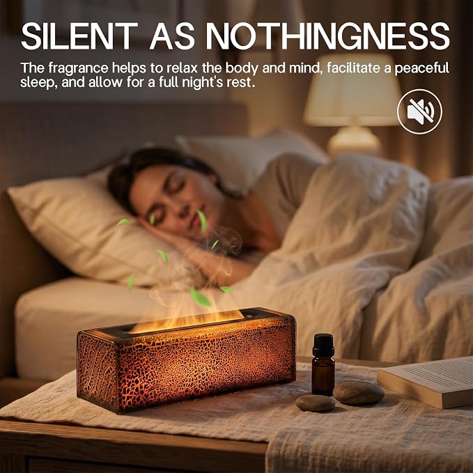 150ml Flame Essential Oil Diffuser Ultrasonic Cool Mist Humidifier | 7 color LED lights, 3 timing settings & waterless auto shutoff; ideal aromatherapy decor for bedroom, office & yoga room