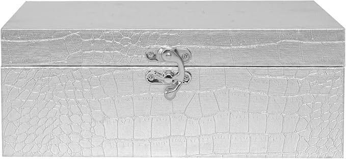 Set of 2 Wooden Decorative Nesting Storage Boxes, Silver Crocodile Leather with Clasp for Home Kitchen Living Room, Ideal Gift for Wedding Memories Jewelry Trinket