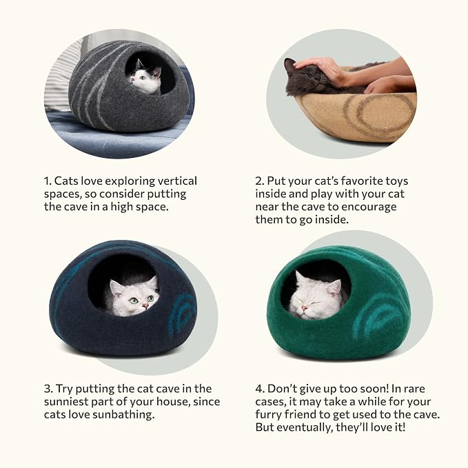 Cat Cave - Merino Wool Bed for Indoor Cats (Slate Gray, Medium) | Cat Bed Enclosure, Premium Felt, Handmade, Super Soft, Lightweight, Breathable, Adjustable Shape