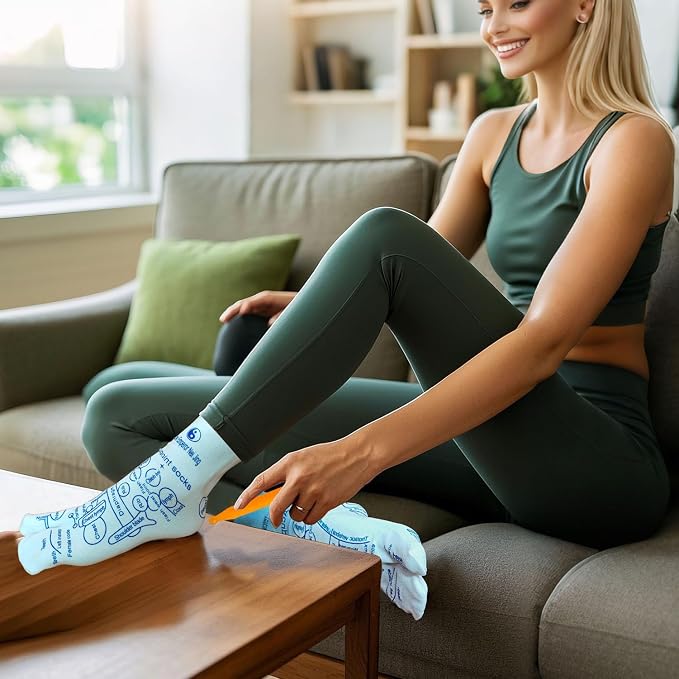Reflexology Socks with Acupressure Massage Tools for Men and Women | Foot Pain Relief, Home Massage Therapy, Unisex Gift Idea Set of 4 (Blue, Large(9-11))