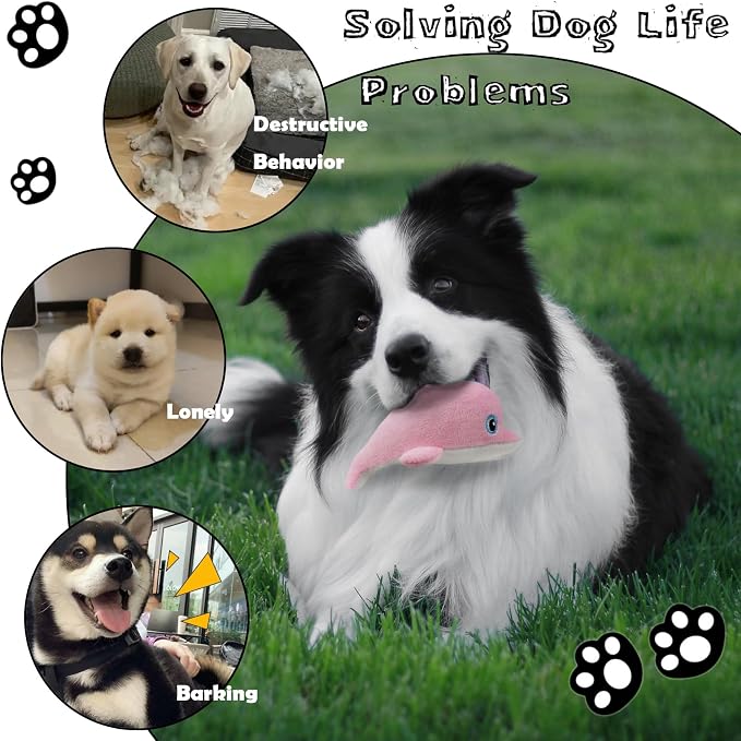 Dog Hide and Seek Toys Puppy Chew Squeaky Toys Plush Mushroom&Bamboo&Shell Hideout Stuffing with Squeakers Animals (3Pcs Squeaky Dolphin Pink)