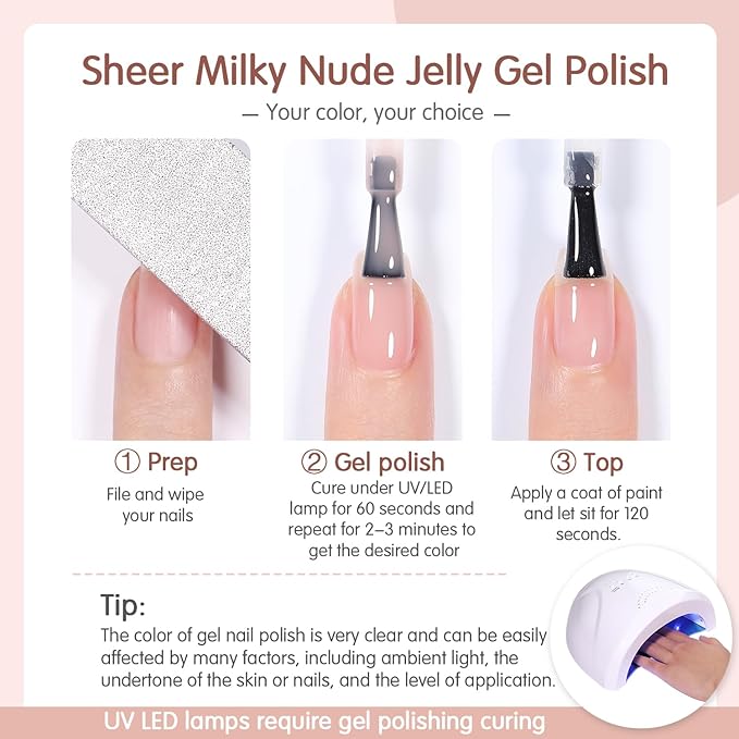 Jelly Nude Gel Nail Polish Set 6 Colors Neutral Sheer Light Pink Purple Gel Polish Kit Translucent Soak off Diy Manicure 2024 New Nail Trend Nail Polish Gift