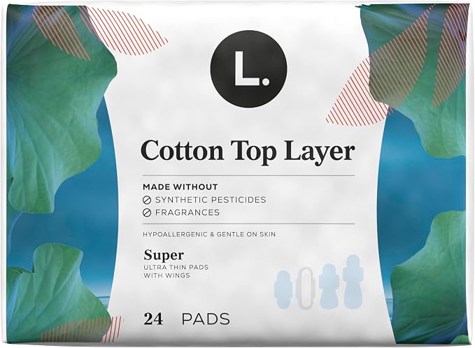 L. Ultra Thin Pads for Women, Super Absorbency, Organic Cotton Top Layer, Unscented Pads with Wings, (4 Packs of 24), 96 Count (Pack of 2)