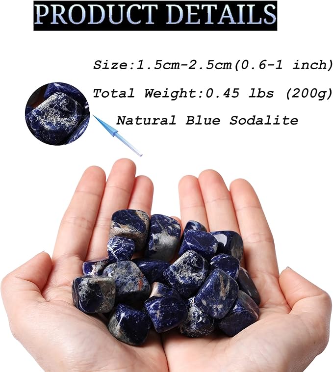 DUQGUHO Blue Sodalite Natural Healing Crystals Stones Set Polished Tumbled Irregular Pebble Stones Rocks 0.45 lbs