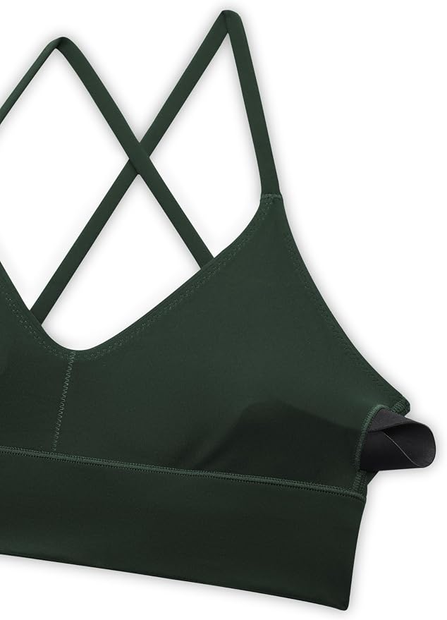 CRZ YOGA Butterluxe Thin Straps Cross Back Longline Sports Bras for Women - Padded V Neck Yoga Crop Top