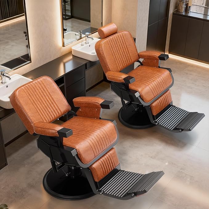 Winado Heavy Duty Vintage Barber Chair, Hydraulic Reclining Salon Chairs for Hair Stylist with Footrest & Headrest, 360° Swivel All Purpose Chair Salon Beauty Spa Shampoo Equipment, Brown