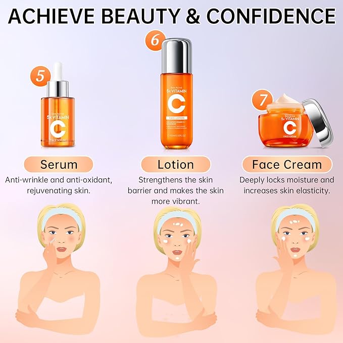 11 PCS Vitamin C Skin Care Set for Teens Girls & Women - Valentine’s Day Gift with Cleanser, Toner, Eye Cream, Serum, Lotion, Face Cream & Sheet Masks - Anti-Aging Skincare Kit Firming & Moisturizing