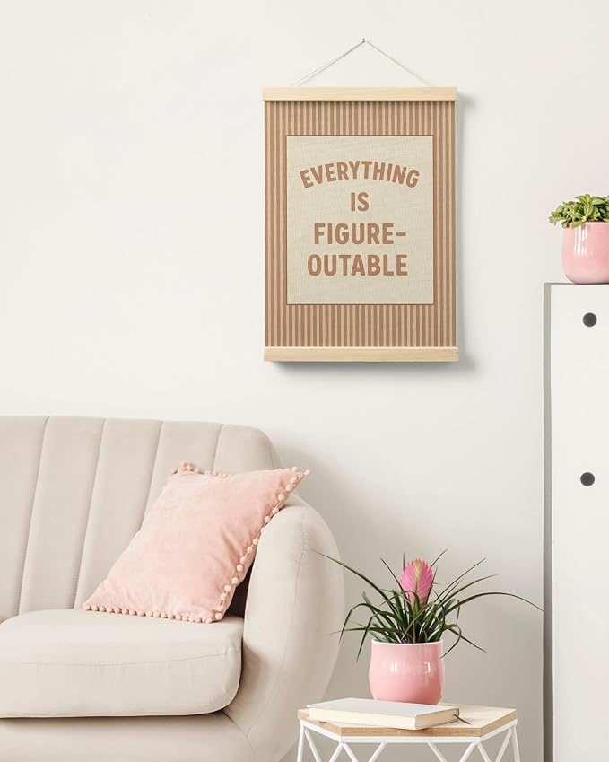 FGFK Everything Is Figureoutable Positive Affirmations Wall Art Poster Hanger Frame, Retro Warm Beige Inspirational Canvas Prints Framed Wall Decor for Office Classroom Home Bedroom, 12x16 Inch
