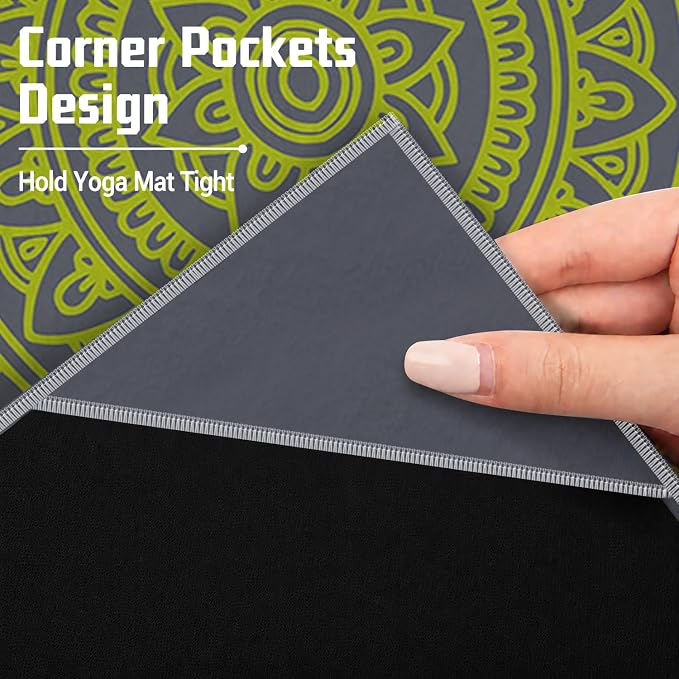 Yoga Mat Towel, Hot Yoga Non Slip with 4 Corner Pockets, 70 x 26 in | Soft Absorbent Microfiber With Four Corner Pockets, Fits Over Yoga Mats For Hot Yoga, Pilates, Gym, And Travel