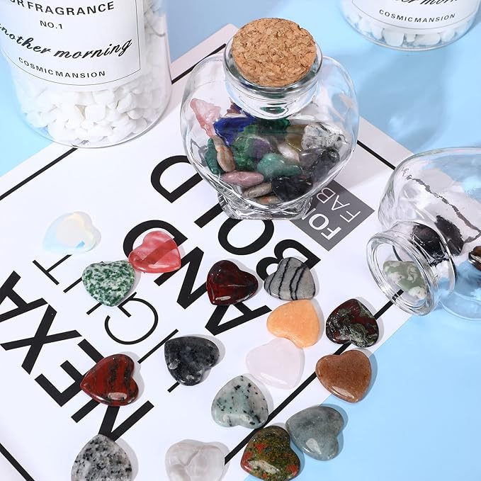 Nuenen 24 Pcs 1 Inch Valentines Natural Heart Stones Bulk 25mm Love Healing Crystals Gemstones Pocket Polished Palm Worry Chakra Stones for Stress Reiki Balancing Yoga Meditation