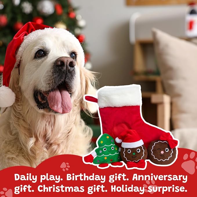Hollypet Christmas Squeaky Hide and Seek Dog Toys for Small and Medium