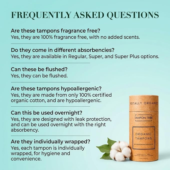 Tampon Tribe Super Plus Organic Tampons for Women | 72 Non-Toxic Tampons | Natural 100% Organic Cotton, Hypoallergenic, Metal and Chemical Free with Biodegradable Applicator | (72 Count - Super +)