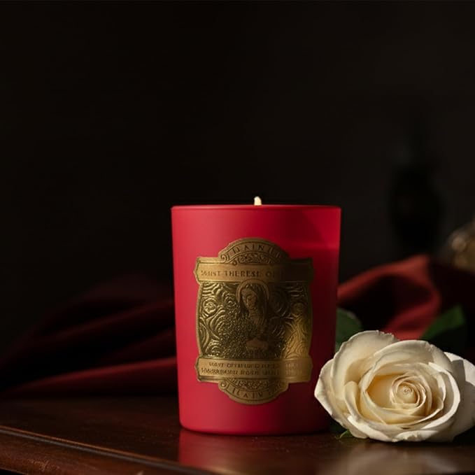 SAINT Therese of Lisieux Scented Candle with Prayer and Prayer Coin | Saint of Missionaries - Soy Coconut Aromatherapy Candle with 80 Hour Burn Time, Special Edition
