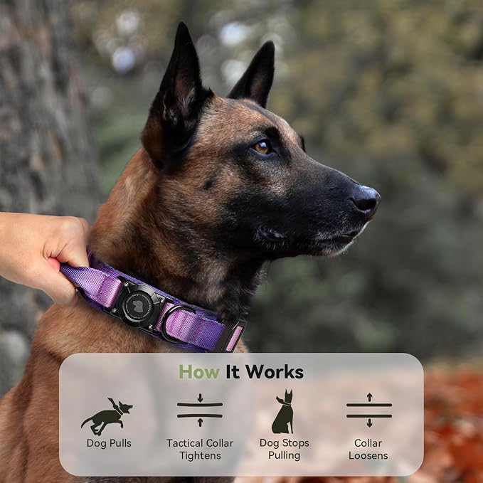 2026 Upgrade Waterproof Tactical AirTag Dog Collar, Built in AirTag Holder | Comfortable Control Handle, Quick Release Metal Buckle, Durable 1000D Nylon, For Medium to Large Dogs, 90s Retro,L