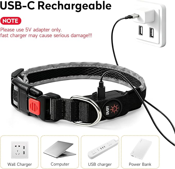 LED Dog Collar, Light Up Dog Collar,for Night Walking(Small,Black)