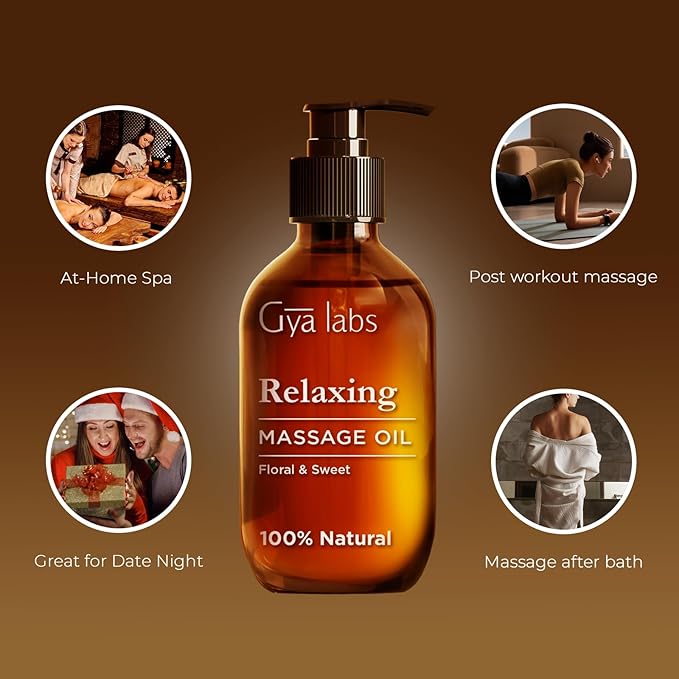 Gya Labs Relaxing Massage Oil - 6.76 Fl Oz - Non-Greasy Formula for Sore Muscles, Deep Relaxation & All Skin Types - Suitable for Men & Women