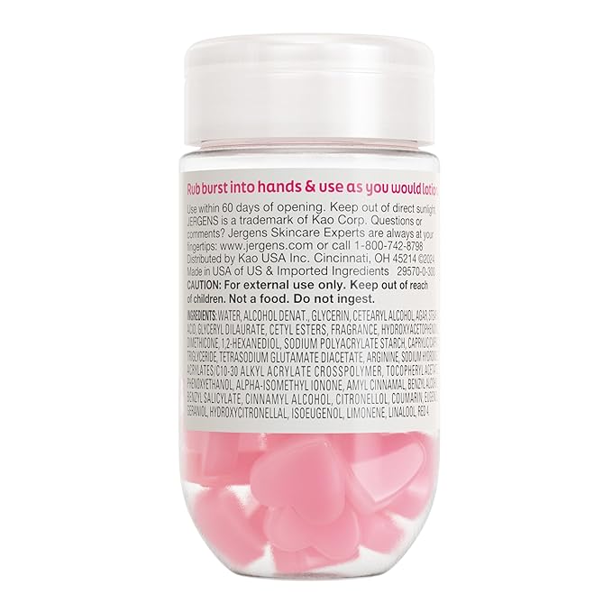 Jergens Cherry Almond Lotion Bursts, Squishy Heart-Shaped Moisturizer Bursts, Lotion Gifts for Teens, 38 Ct (Pack of 2)