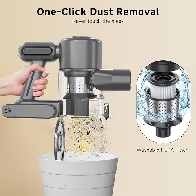 Cordless Stick Vacuum Cleaner - 45KPA Powerful Suction Vacuum with 45 Min Runtime, Detachable Battery, Anti-Tangle & 1.5L Dust Cup, 8 in 1 Vacuum Cleaner for Pet Hair, Carpet, HardFloor, Silver