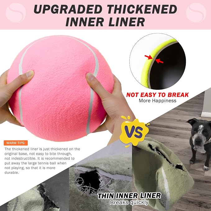 SCENEREAL Giant Tennis Ball for Dogs, 9.5" Inflatable Large Dog Ball for Large Medium Sized Dog, Halloween Dog Toys Birthday Gift, Interactive Puppies Toys for Indoor Outdoor Training Playing, Pink
