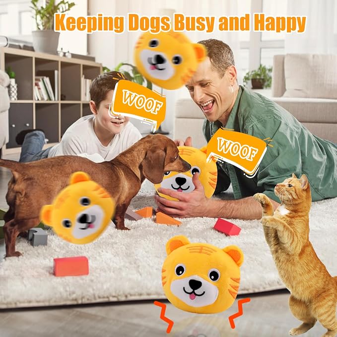 Interactive Plush Dog Toys, Interactive Puppy Toy Bouncing Rolling Dogs Ball Remote Control Dogs Toys with Music,Self Moving Pet Toy for Small/Medium/Large Bored Dog to Keep Them Busy(Tiger)