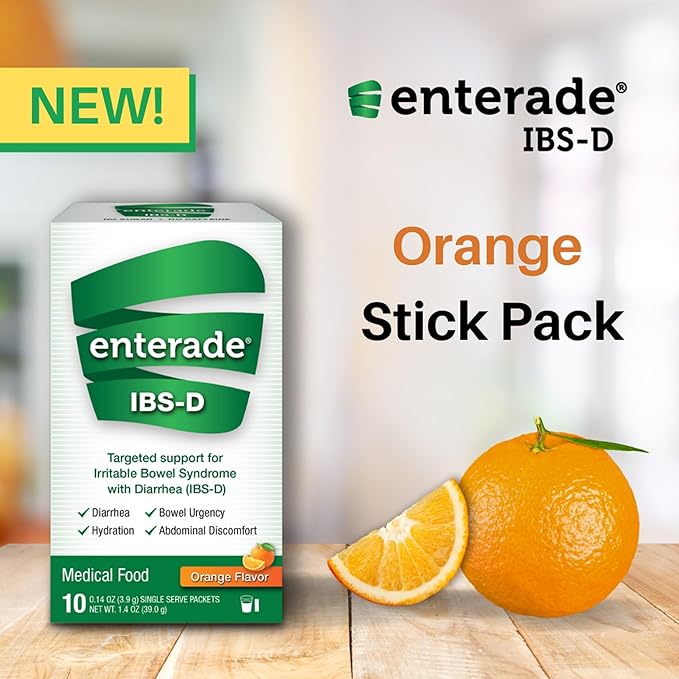 enterade IBS-D Powder Packets for IBS Relief of Symptoms from Irritable Bowel Syndrome with Diarrhea (IBS-D), Orange, 30 Single-Serving Powder Packets