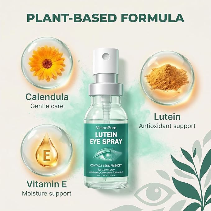 VisionPure Lutein Eye Spray – Gentle Eyelid Cleanser | Eye Formula with Calendula, Lutein, Vitamin E, 10 mL