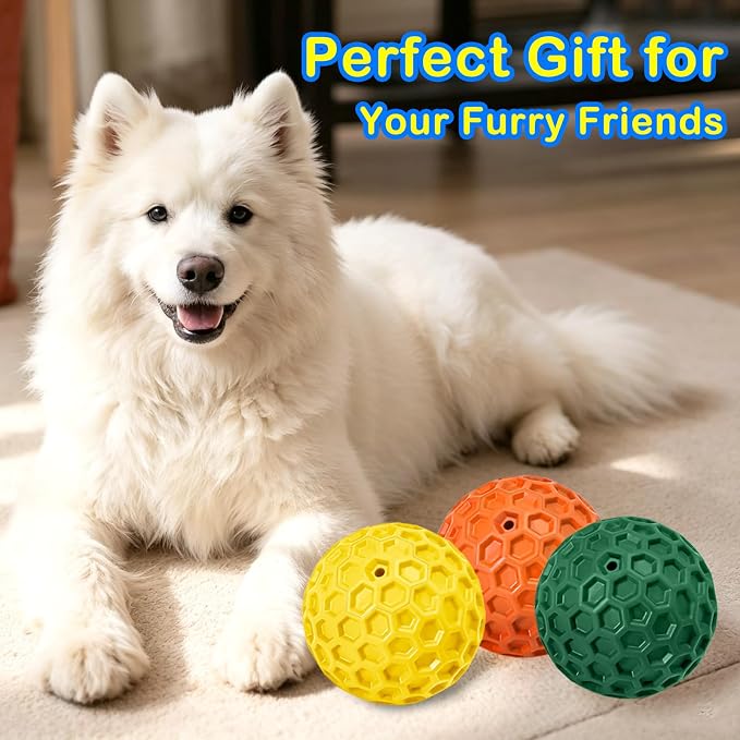 3 Pack Indestructible Squeaky Dog Balls for Aggressive Chewers, Interactive Dog Toys for Teething, Relieving Anxiety. Chew Toy for Large, Medium Breeds, Outdoor Rubber Balls.