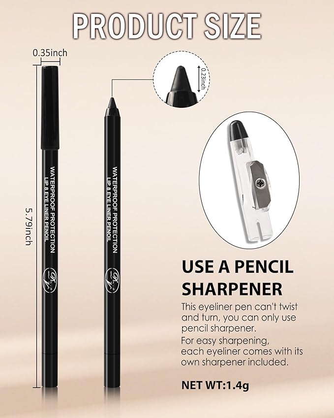10 Pcs Gel Eyeliner Pencil Set, Black Waterline Waterproof Eye Liner Pencils for Older Women, Long Lasting Smudge Proof Eyeliner Pen Eyeshadow Stick Pack, Matte Creamy Makeup Pen with Sharpener-Set A