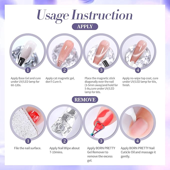 BORN PRETTY Cat Magnetic Eye Gel Nail Polish,Indigo Eggplant Glitter Cat Magnetic Gel Nail Polish Magnetic Nail Polish for Nail Art Manicure Salon DIY at Home 15ML