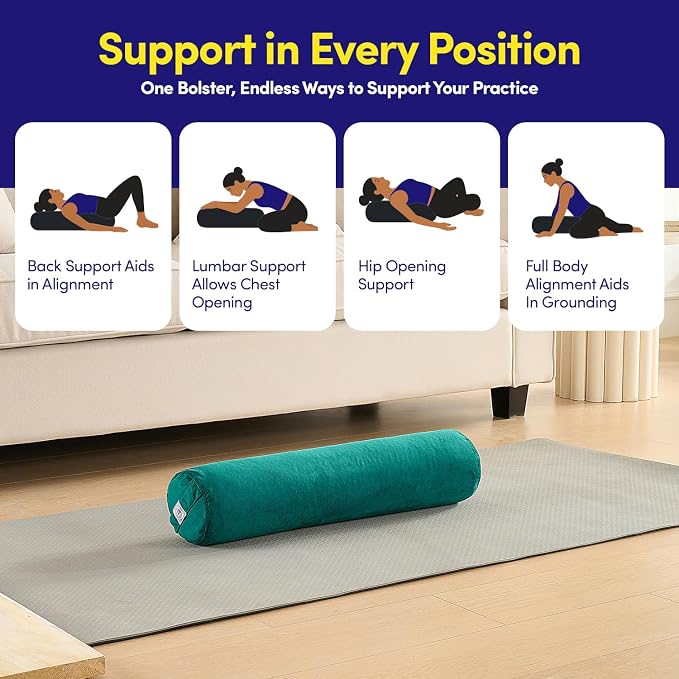 Meditation Cushion Bolster Pillow for Restorative Yoga β Supportive Cushion for Meditation, Pilates, and Relaxation β Filled with Buckwheat Hulls - Removable Cover