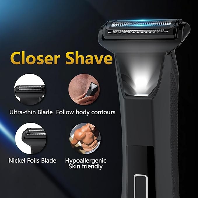Bomic Manscape 3-in-1 Body Trimmer for Men, Groin, Pubic & Ball Hair Shaver No-Nick, Nose Hair Trimmer, Body Groomer for Smooth Shaving, Lightweight with Travel Lock, LED Display, IPX7 Waterproof