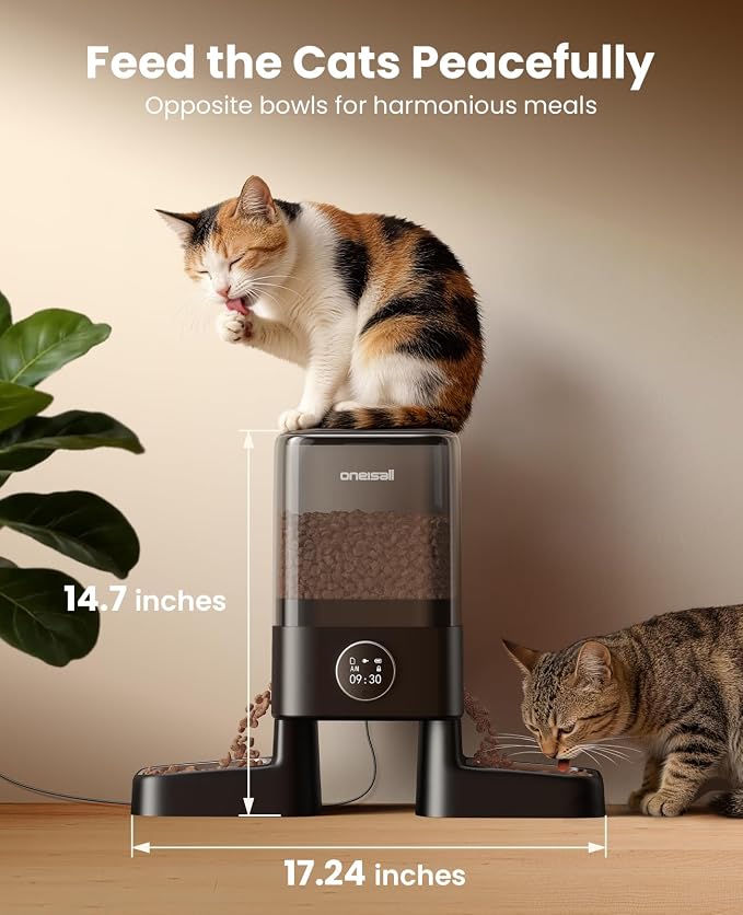 oneisall Automatic Cat Feeder with Camera for 2 Cats Pets, 20 Cups/5L | 5G Wi-Fi, Dual Cameras, HD Night Vision, 2-Way Audio, Motion-Activated Alerts, APP Remote Control, Feed Now, Feeding Logs