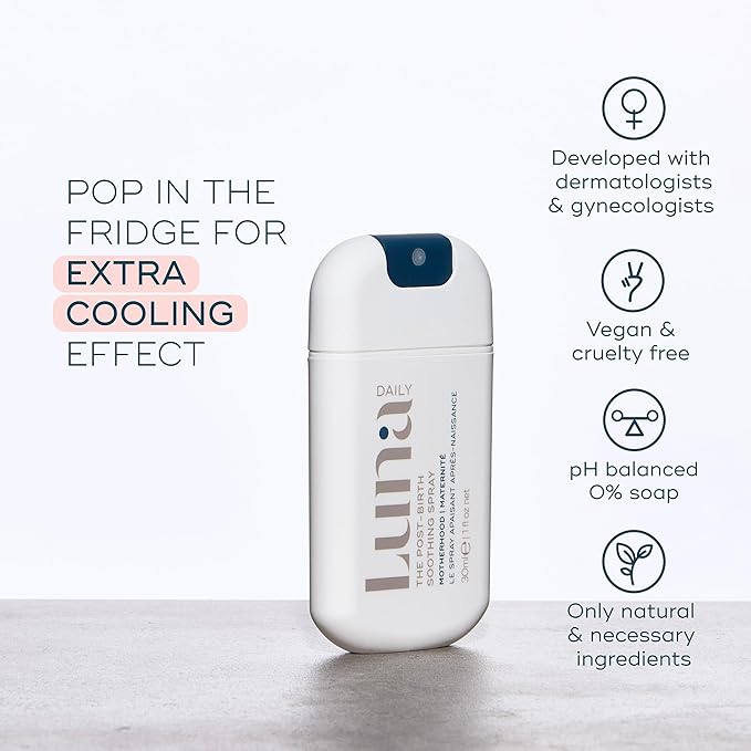 Luna Daily Postpartum Spray, Fragrance-Free with Aloe Vera | pH-Balanced Perineal & Feminine Recovery Care | Cooling Relief for Intimate Itch | Vegan, Soothing Cleanser & Pregnancy-Safe, 30ml