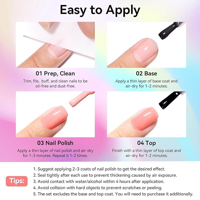 Pastel Candy Nail Polish Set: 6 Dopamine Colors Orange Quick Dry Regular Nail Polish Pack, Vegan Cruelty-free, Rich in Castor Oil, Holiday Party Nail Art DIY Home Travel Manicure Gift